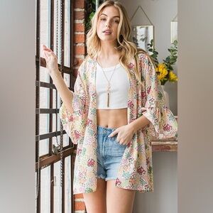 Heimish Floral Ruffle Sleeve Kimono or Swim Cover Up